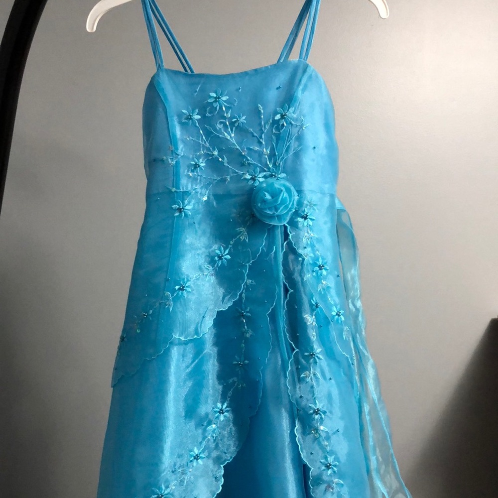 Little girl blue ruffle formal dress